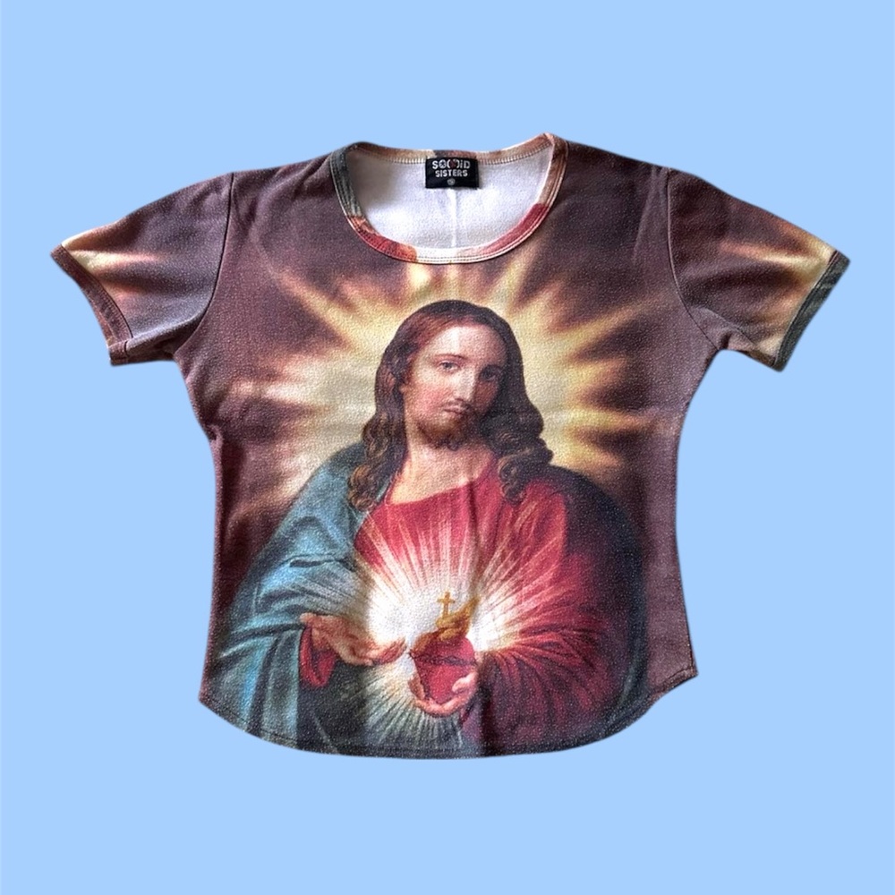Vintage Jesus Allover Print Graphic Tee